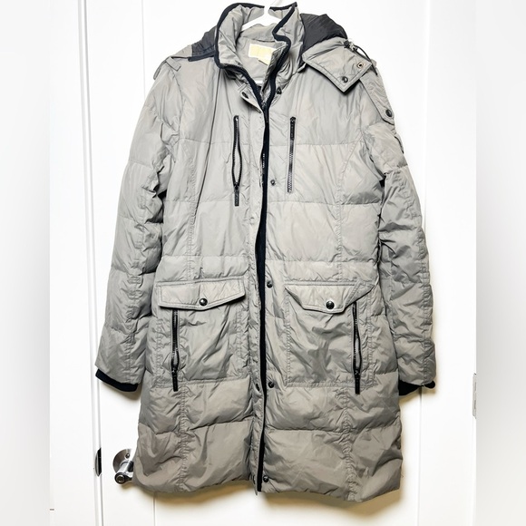 Michael Kors Gray Down Filled Hood Puffer Jacket Womens Size Medium - Picture 1 of 8